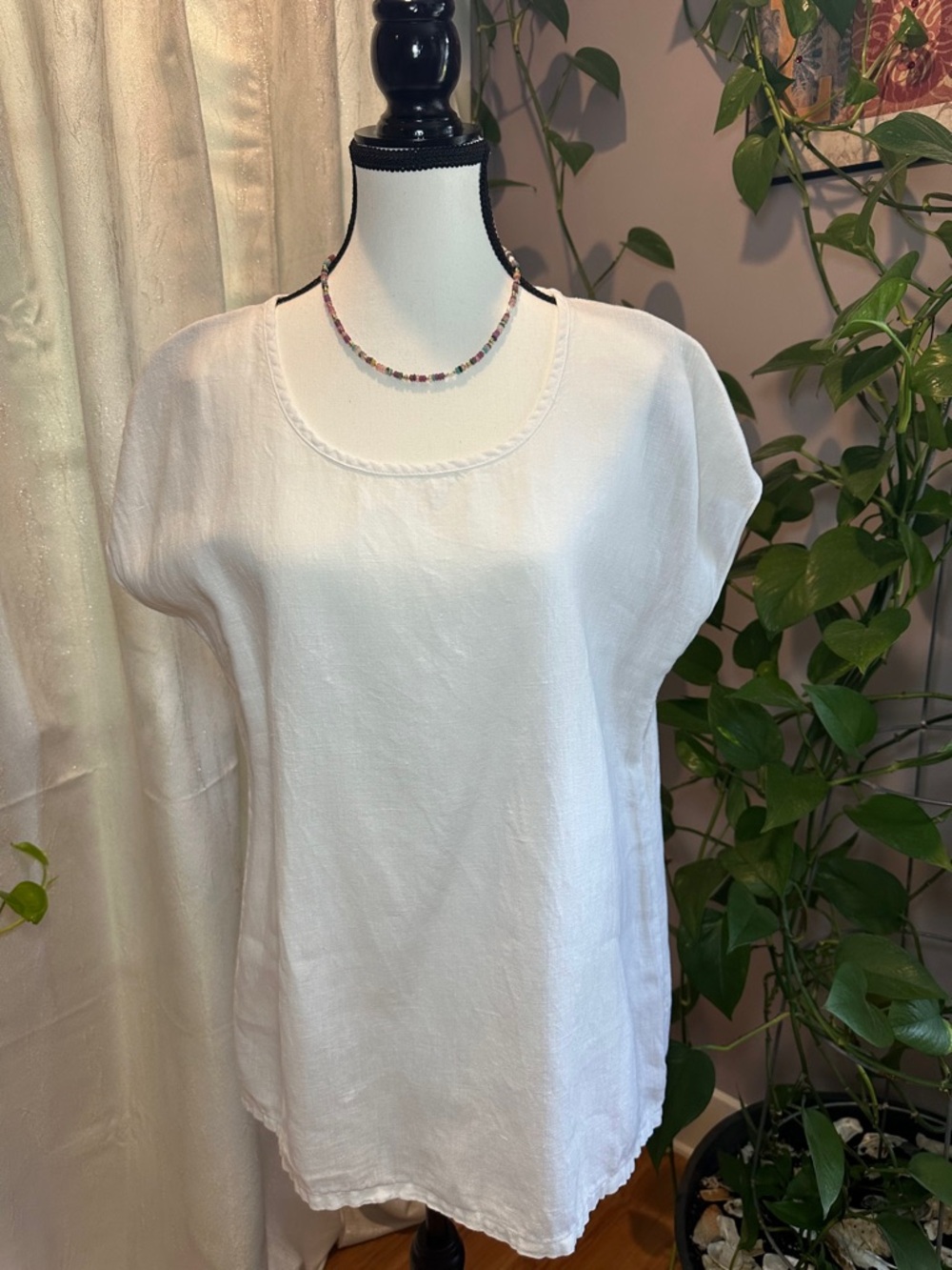 Fenini Cream/White Blouse with  Short Sleeves Small 100% Linen